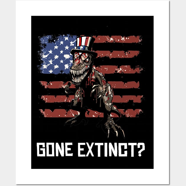 Scary Halloween Zombie T-Rex Dinosaur 4th Usa American Flag July Fourth Wall Art by Outrageous Flavors